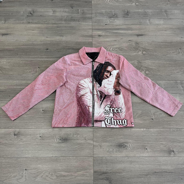 Free Thug Print Zipped Jacket
