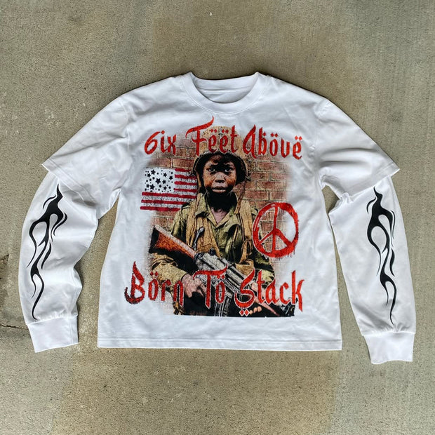 Fake Two Boy Scout Print Long Sleeve T-Shirt