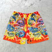 Contrast Color Trend Vintage Print Street Shorts