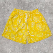 Stylish Street Style Cashew Flower Print Mesh Shorts