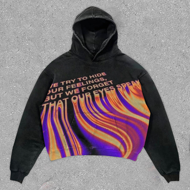 casual retro letter print hoodie