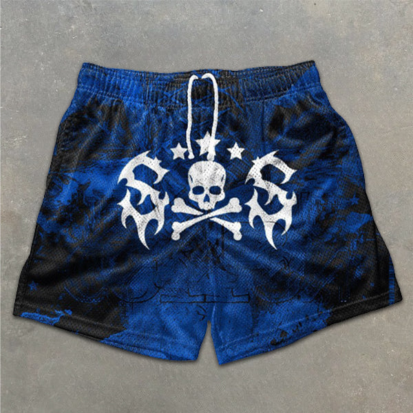 Skull Graphic Print Elastic Shorts