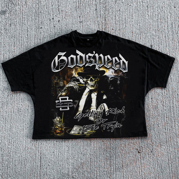 Gangster casual street retro print T-shirt