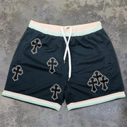 Cross Vintage Pattern Mesh Lounge Shorts