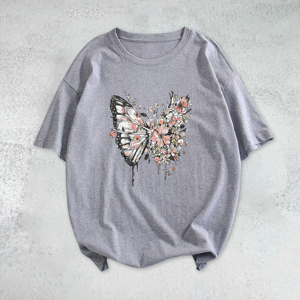 Pink Butterfly Hip Hop Short Sleeve T-shirt