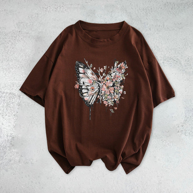 Pink Butterfly Hip Hop Short Sleeve T-shirt