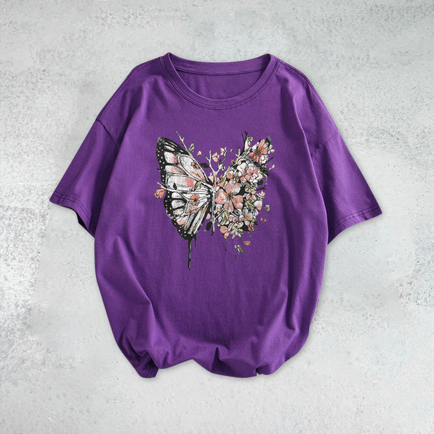 Pink Butterfly Hip Hop Short Sleeve T-shirt