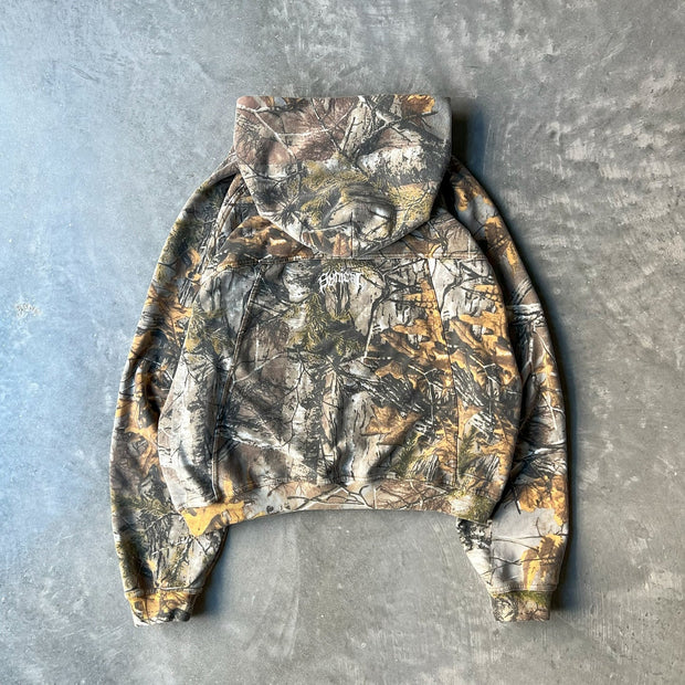 Tree camouflage lettering print hoodie