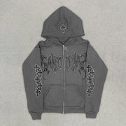 Casual Character Printed Cross Zip Hoodie