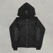 Casual Character Printed Cross Zip Hoodie