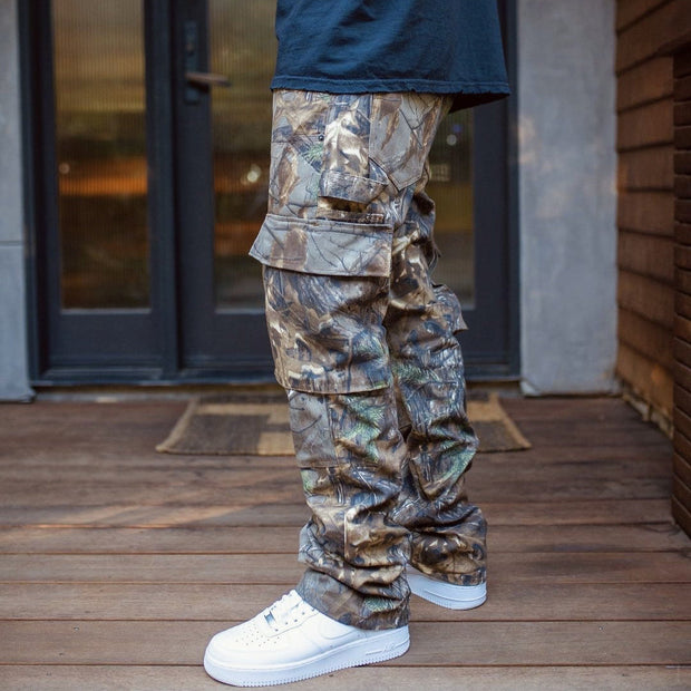 Trendy leaf print pocket overalls