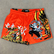 Personalized retro fighting print mesh shorts