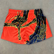 Personalized retro fighting print mesh shorts