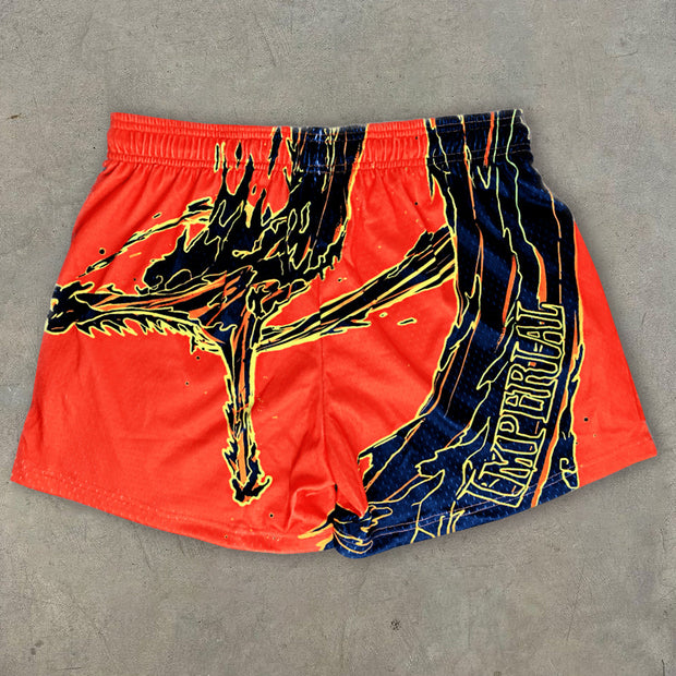 Personalized retro fighting print mesh shorts