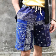 Cashew flower contrast straight-tube micro-elastic cotton shorts