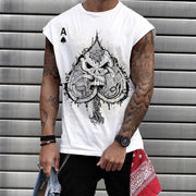Casual round neck sleeveless print long pullover men's T-shirt