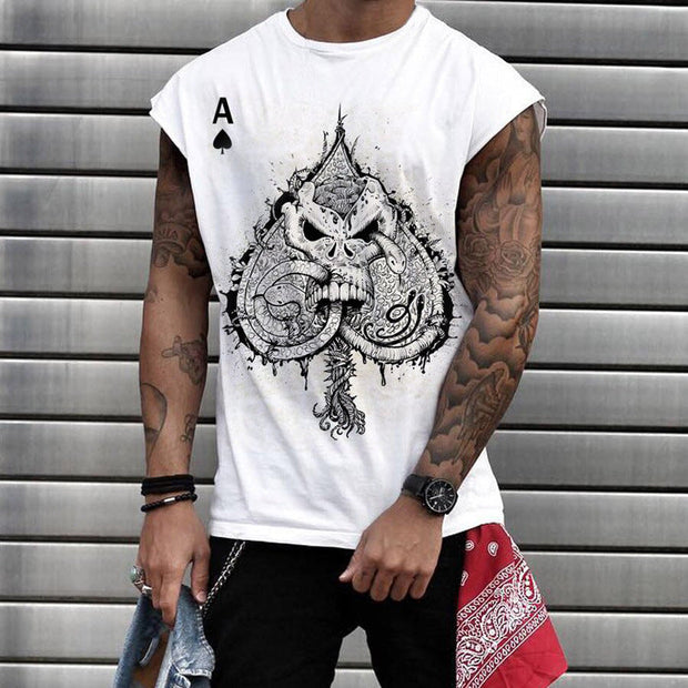 Casual round neck sleeveless print long pullover men's T-shirt