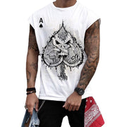 Casual round neck sleeveless print long pullover men's T-shirt