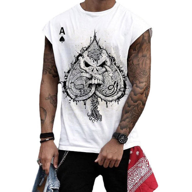 Casual round neck sleeveless print long pullover men's T-shirt