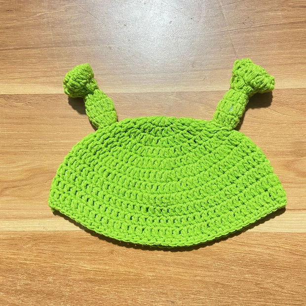 Shrek handmade woolen knitted hat funny hat hood green hat