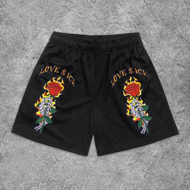 Street Letters Rose Print Mesh Shorts