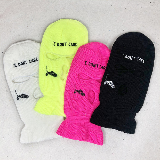 Embroidered knitted thermal beanie ski three-hole cap