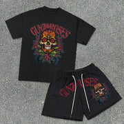 Trendy Skull Print T Shorts Suit