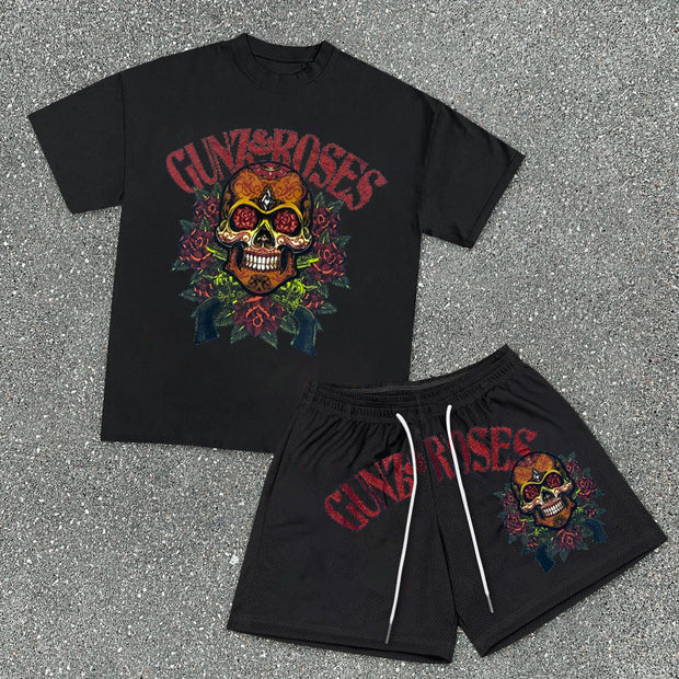 Trendy Skull Print T Shorts Suit