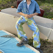 Tie-dye gradient cross print hip-hop street trousers