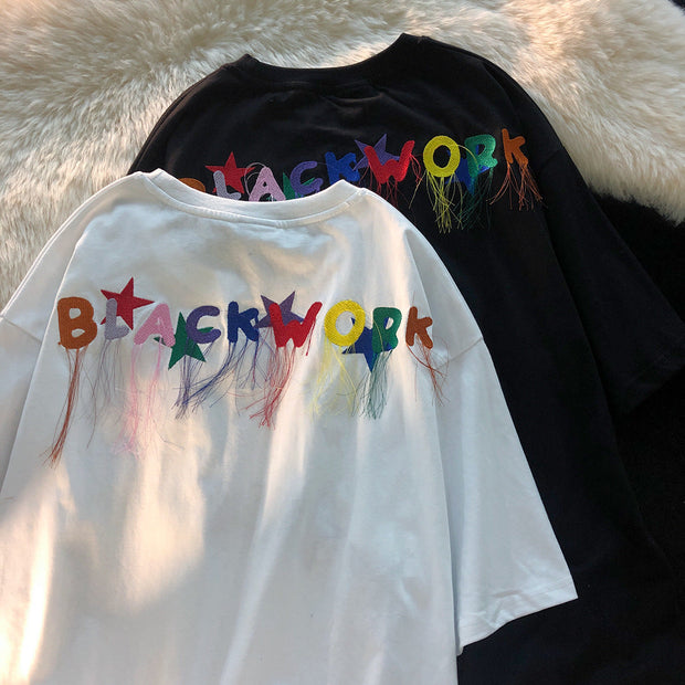 Color red retro tide brand street short-sleeved T-shirt