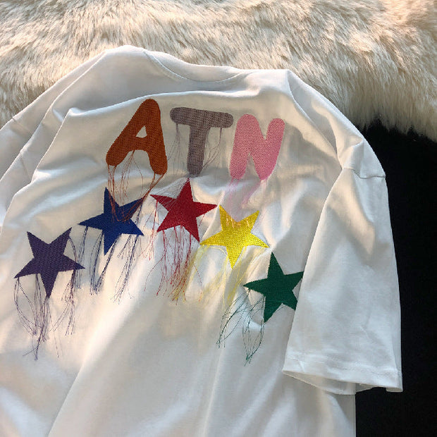 Color red retro tide brand street short-sleeved T-shirt