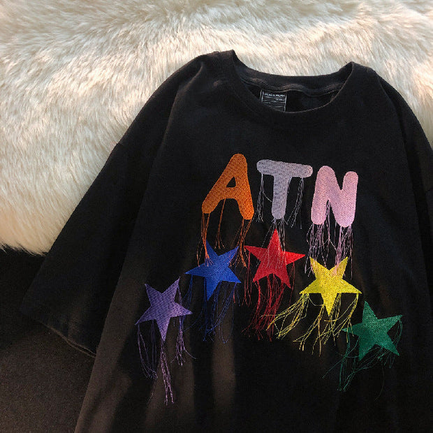 Color red retro tide brand street short-sleeved T-shirt