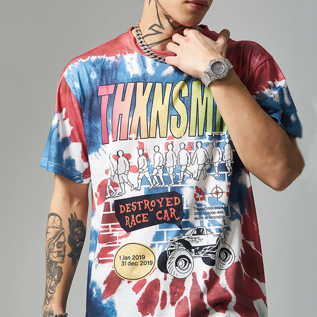 Personalized car print non-tie-dye short-sleeved T-shirt