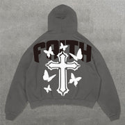 Faith Butterfly Cross Print Long Sleeve Hoodies