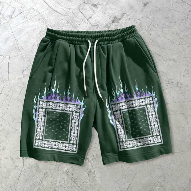 Fashion cashew flower print casual sports shorts
