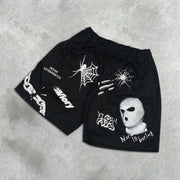graphic print elastic shorts