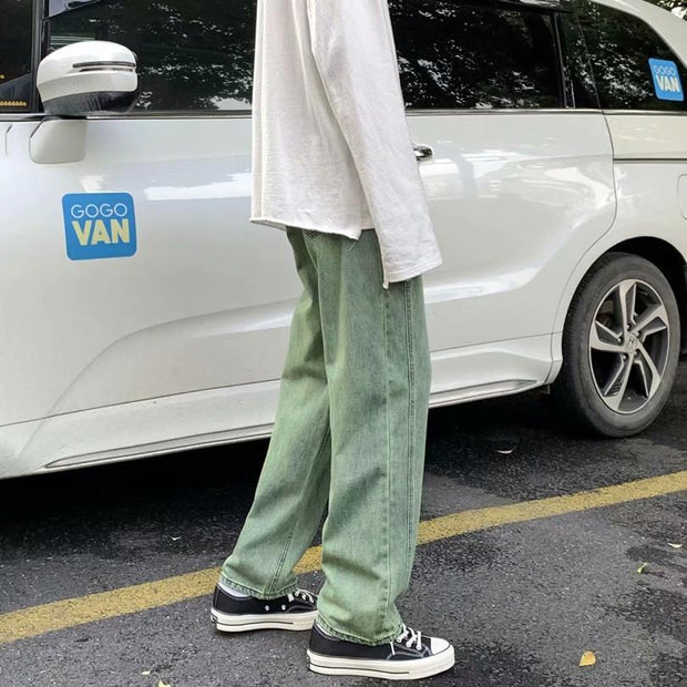ins personality straight loose jeans men's trend casual wide-leg pants Japanese handsome long pants