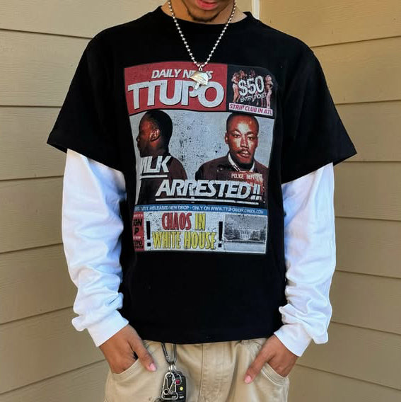 Fake Two Daily News Print Long Sleeve T-Shirt