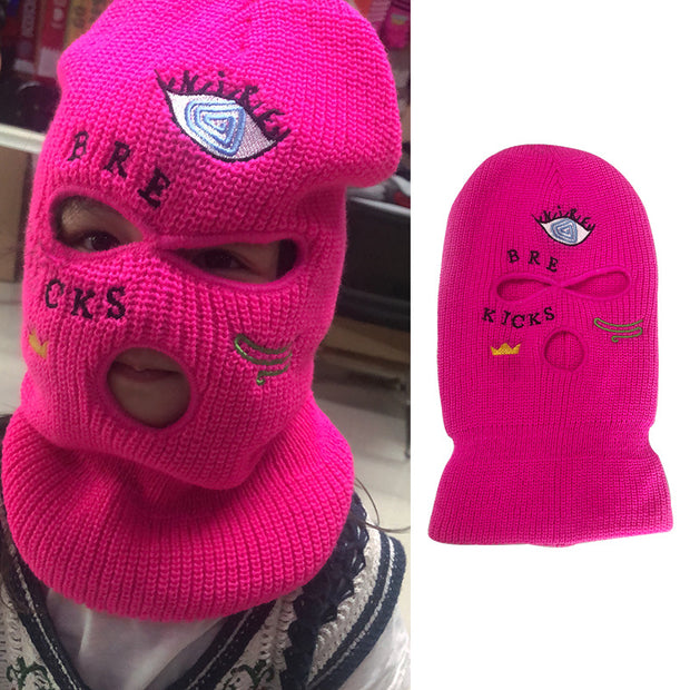 Knitted hat thick three-eye hat