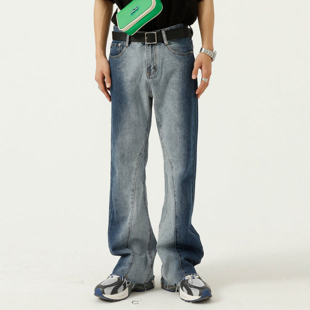 Contrast tie-dye gradient micro-flare casual jeans men