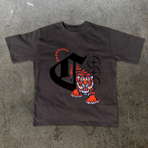 Fashion Graphic Tiger Design Short Sleeve T-Shirt
