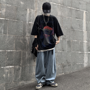 Street style cartoon print hip-hop loose short sleeve T-shirt