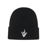 Rap gesture embroidery men's and women's knitted hat