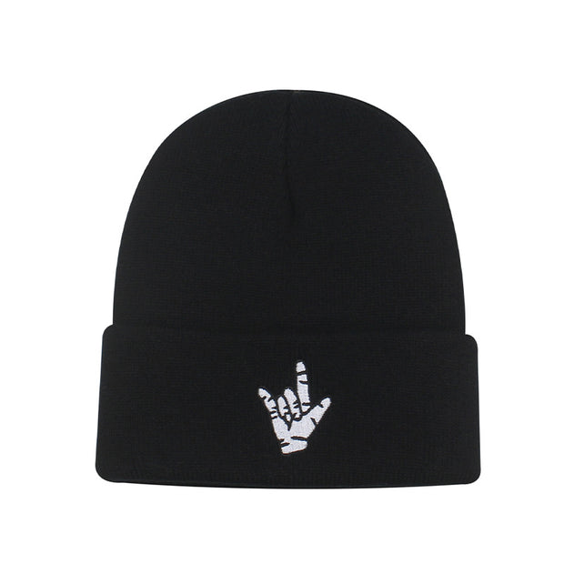 Rap gesture embroidery men's and women's knitted hat