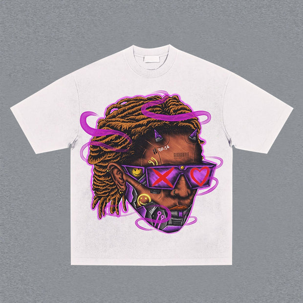 Fashion character print loose T-shirt