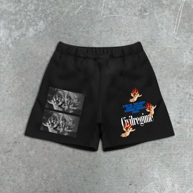 graphic print elastic shorts