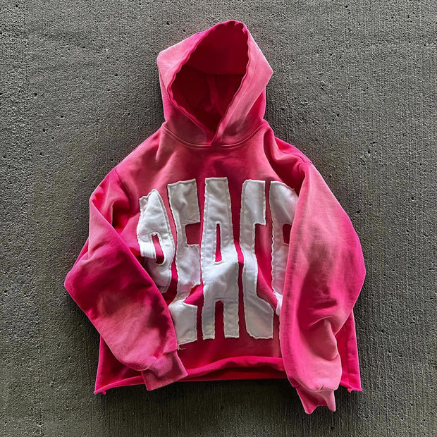 Peace Print Long Sleeve Applique Embroidered Hoodies