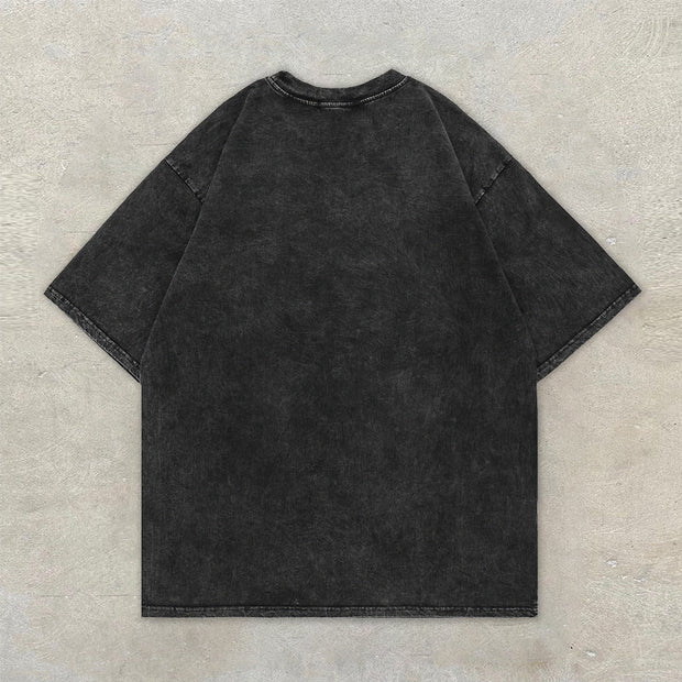 Vintage Abstract Butterfly Print Distressed Short Sleeve T-Shirt