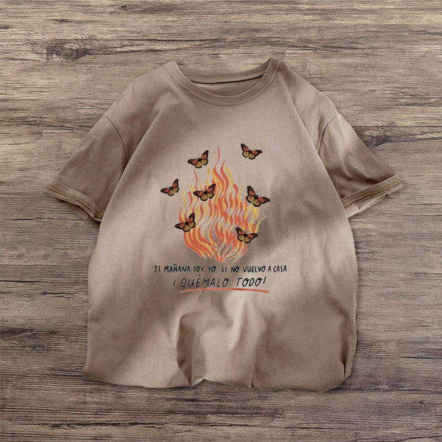 Street style butterfly print fashion T-shirt