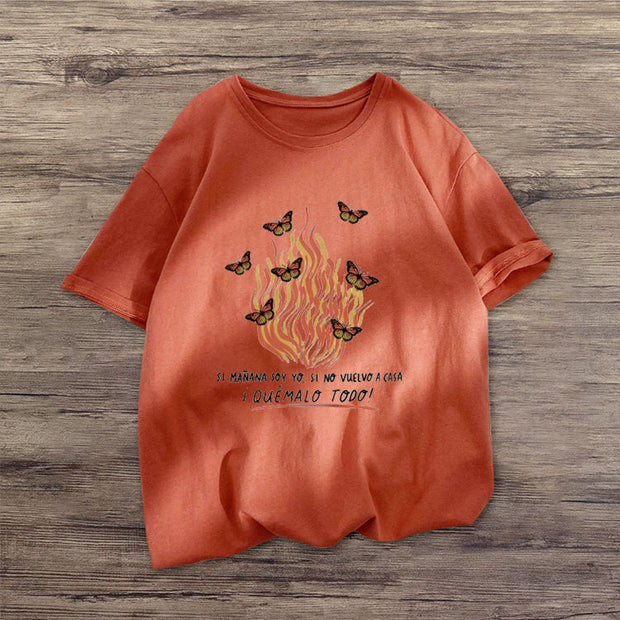 Street style butterfly print fashion T-shirt